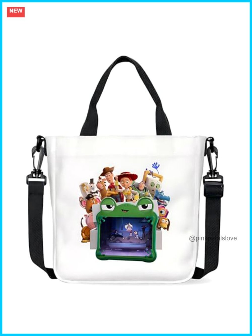 Cartoon Canvas Tote Bag with Detachable Crossbody Strap
